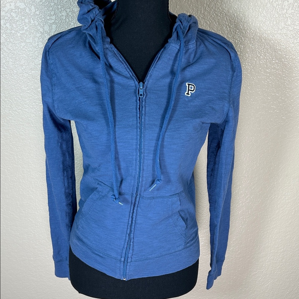 PINK Victoria's Secret Blue Full-Zip Hoodie with P Patch
